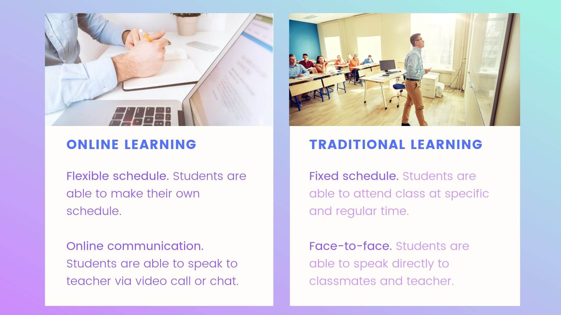 Traditional Learning Vs Online Learning Advantages And Disadvantages ...